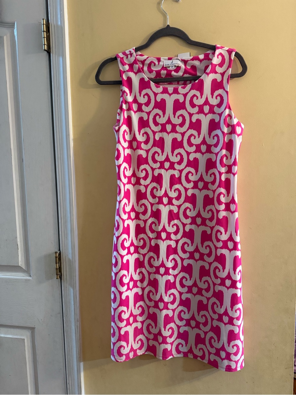 Jude Connally Beth Dress Jude Cloth Fuchsia and White Scroll-Print Midi Dress